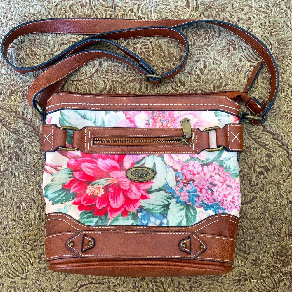 BOC Born Concept Dusty Pink Floral Saddle Brown Purse Shoulder Bag